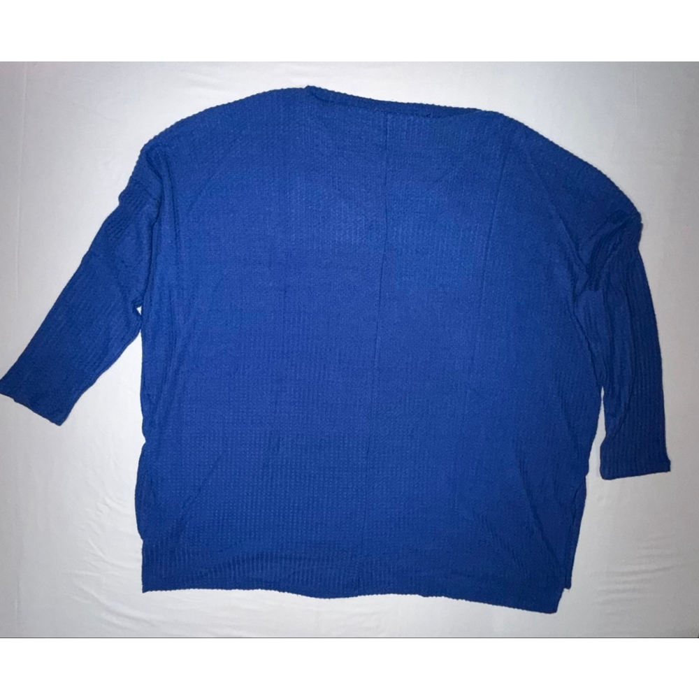 Zenana Plus 1X Blue Waffle Knit Tunic 
Top V-Neck High Low Oversized Lagenlook - Picture 3 of 8